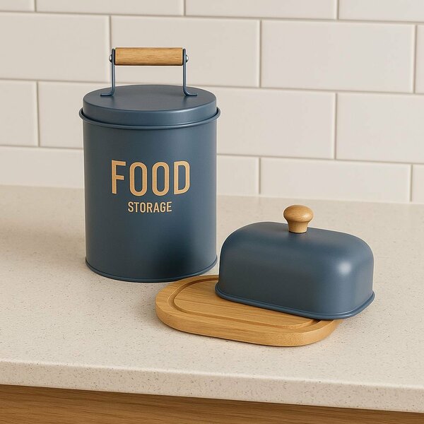 Kit 1 Lata De Metal Porta Mantimentos E Manteigueira Com Tamp
