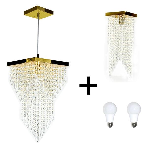 Kit 1 Lustre 7202 + 1 Plafon 7201 Dourado Brilhante C/lamp.