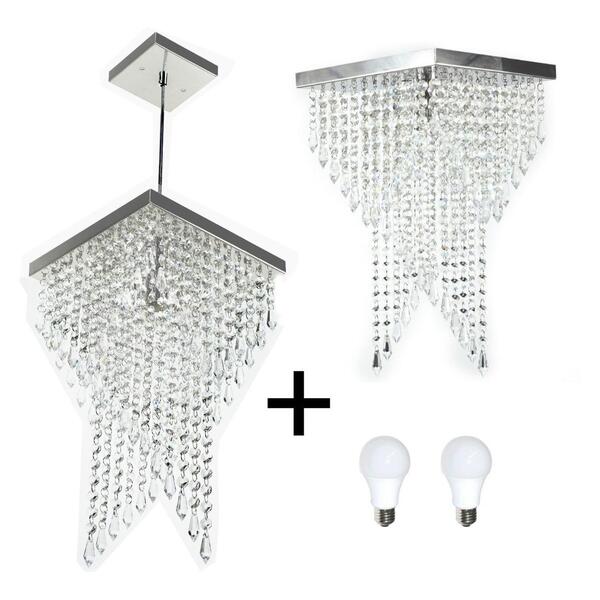 Kit 1 Lustre 7202 + 1 Plafon 7202 Cromado Brilhante C/lamp.