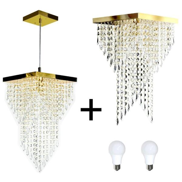 Kit 1 Lustre 7202 + 1 Plafon 7202 Dourado Brilhante C/lamp.