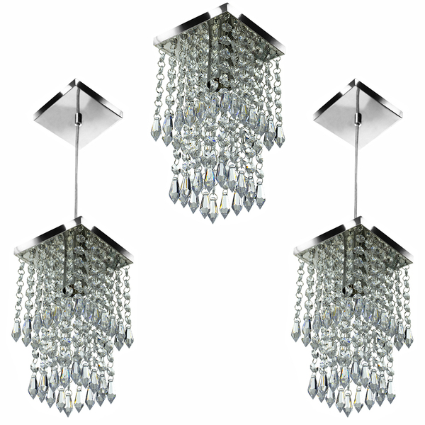 Kit 1 Lustre Cristal Acr. Spark + 2 Pendentes Spark