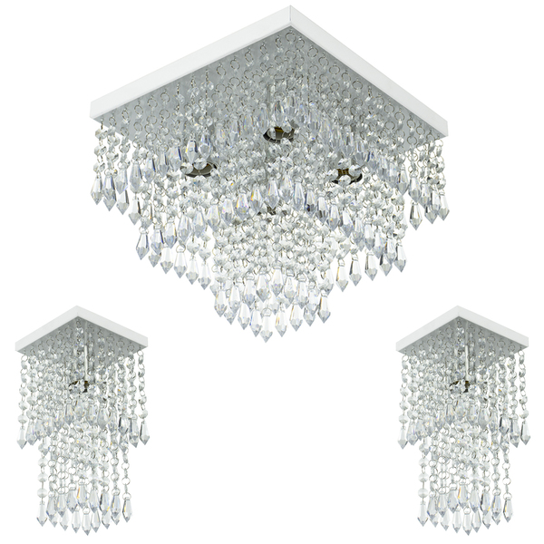 Kit 1 Lustre Cristal Acr. Sweet + 2 Lustres Spark Branco