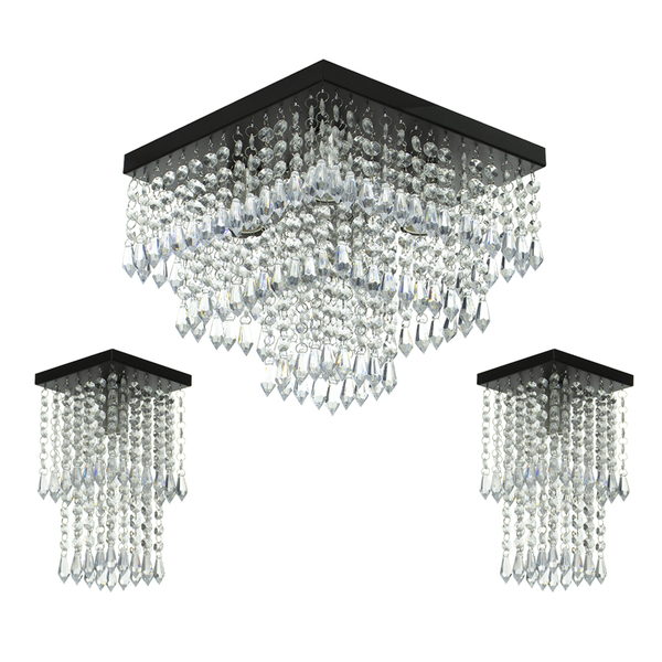 Kit 1 Lustre Cristal Acr. Sweet + 2 Lustres Spark Preto