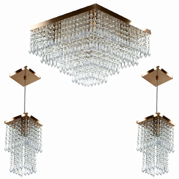 Kit 1 Lustre Cristal Acr Dream + 2 Pendentes Spark Cobre