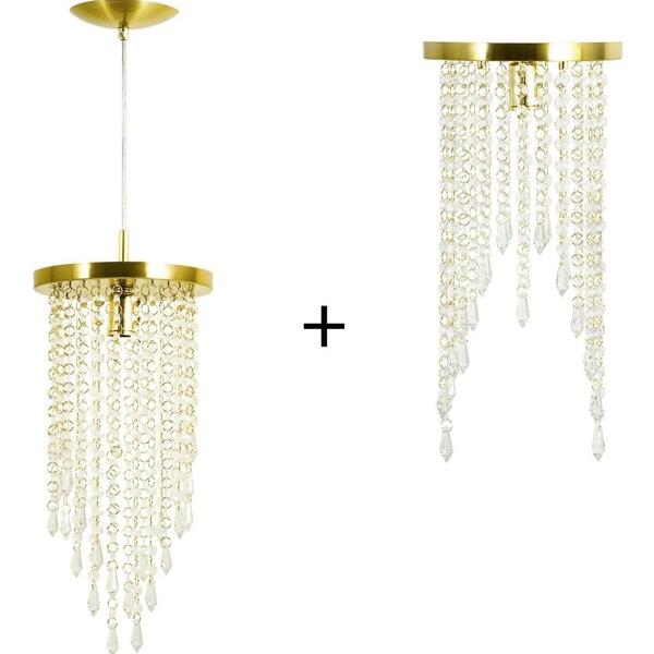 Kit 1 Lustre Redondo Crilik Ls7301 + 1 Pl7301 Dourado