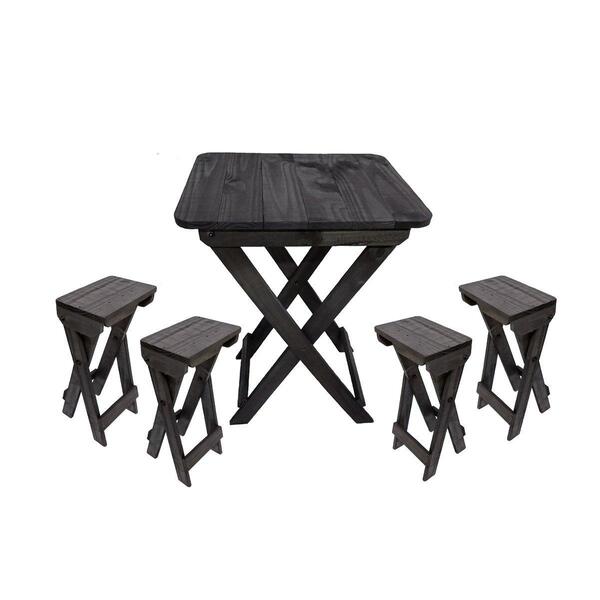 Kit 1 Mesa Boteco Madeira Dobrável + 4 Banqueta Boteco