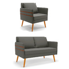 Kit 1 Namoradeira 02 Lugares E 1 Poltrona Mari Suede Pés Pali