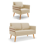 Kit 1 Namoradeira 02 Lugares E 1 Poltrona Mari Suede Pés Pali