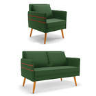 Kit 1 Namoradeira 02 Lugares E 1 Poltrona Mari Suede Pés Pali