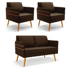 Kit 1 Namoradeira 02 Lugares E 2 Poltronas Mari Suede Pés Pal