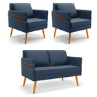 Kit 1 Namoradeira 02 Lugares E 2 Poltronas Mari Suede Pés Pal