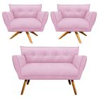 Kit 1 Namoradeira 2 Lugares E 2 Poltronas Anitta Suede Base D