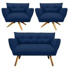 Kit 1 Namoradeira 2 Lugares E 2 Poltronas Anitta Suede Base D