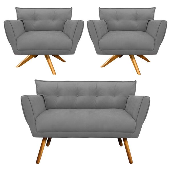 Kit 1 Namoradeira 2 Lugares E 2 Poltronas Anitta Suede Base D