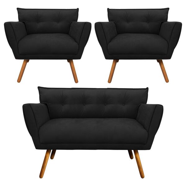 Kit 1 Namoradeira 2 Lugares E 2 Poltronas Anitta Suede Pés Pa