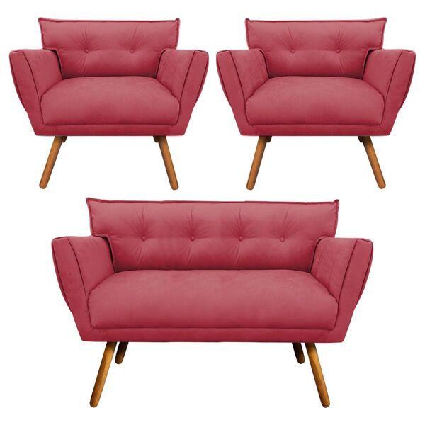 Kit 1 Namoradeira 2 Lugares E 2 Poltronas Anitta Suede Pés Pa