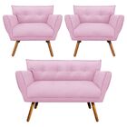 Kit 1 Namoradeira 2 Lugares E 2 Poltronas Anitta Suede Pés Pa