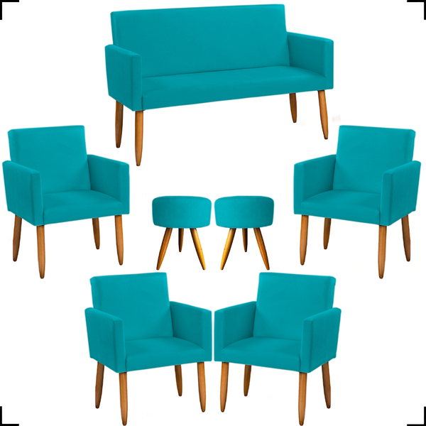 Kit 1 Namoradeira + 4 Poltronas Decorativas Para Sala Nina +