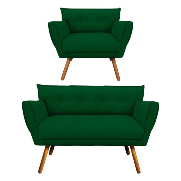 Kit 1 Namoradeira E 1 Poltrona Anitta Suede Pés Palito Castan