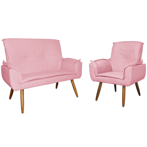 Kit 1 Namoradeira Mais 1 Poltrona Emília Suede Cores - Ds Est