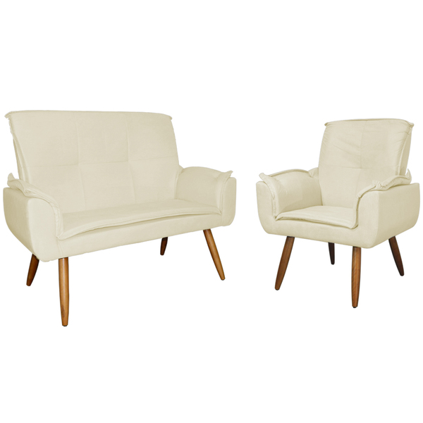 Kit 1 Namoradeira Mais 1 Poltrona Emília Suede Cores - Ds Est