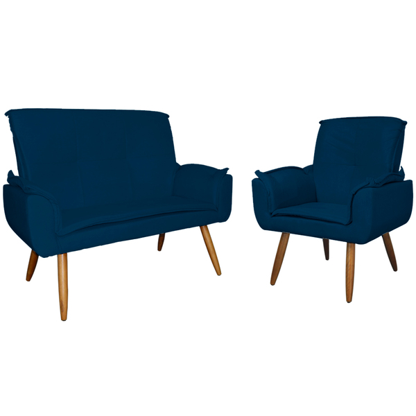 Kit 1 Namoradeira Mais 1 Poltrona Emília Suede Cores - Ds Est