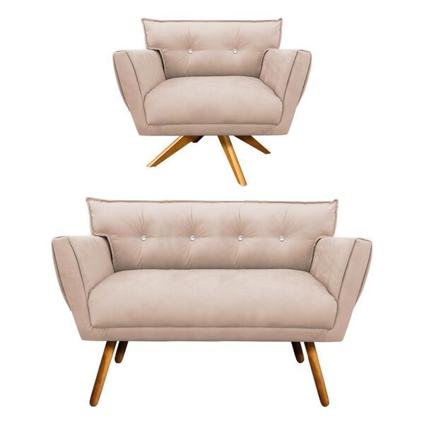 Kit 1 Namoradeira Pé Palito Castanho E 1 Poltrona Giratória A