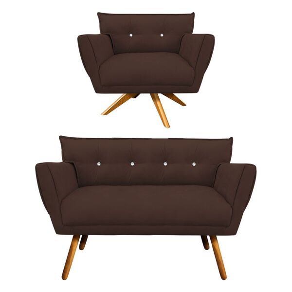 Kit 1 Namoradeira Pé Palito Castanho E 1 Poltrona Giratória A