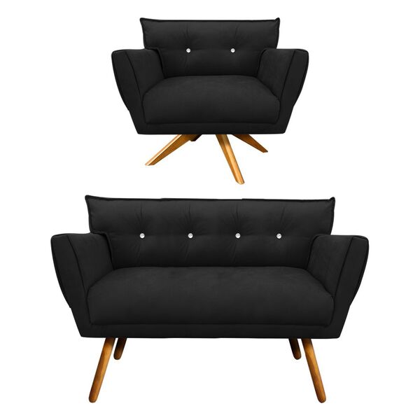 Kit 1 Namoradeira Pé Palito Castanho E 1 Poltrona Giratória A