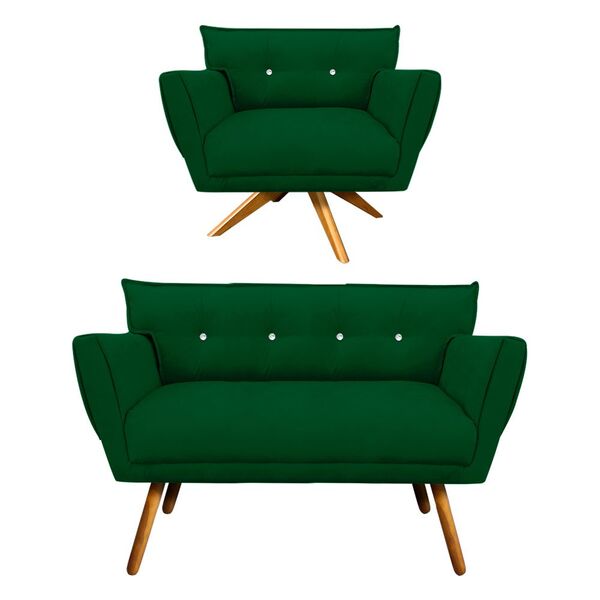 Kit 1 Namoradeira Pé Palito Castanho E 1 Poltrona Giratória A