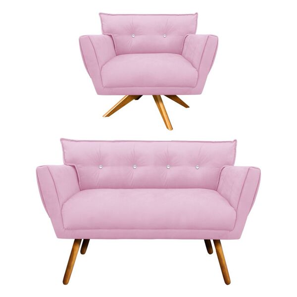 Kit 1 Namoradeira Pé Palito Castanho E 1 Poltrona Giratória A