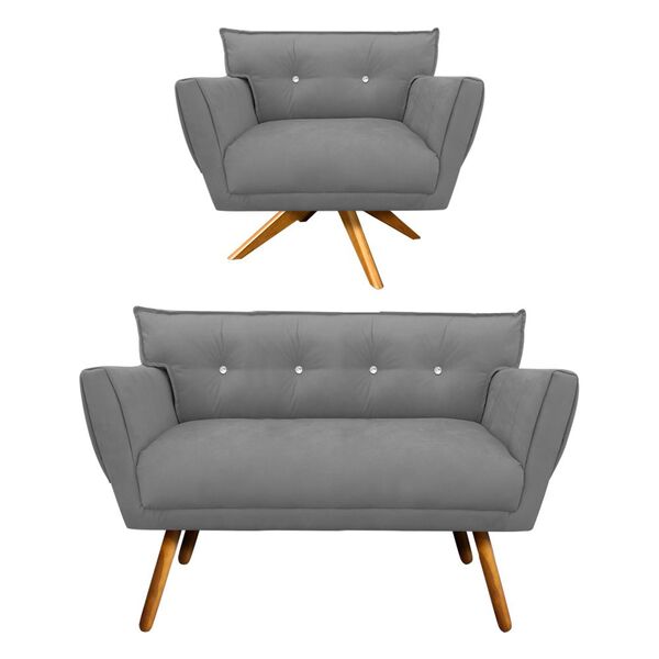 Kit 1 Namoradeira Pé Palito Castanho E 1 Poltrona Giratória A