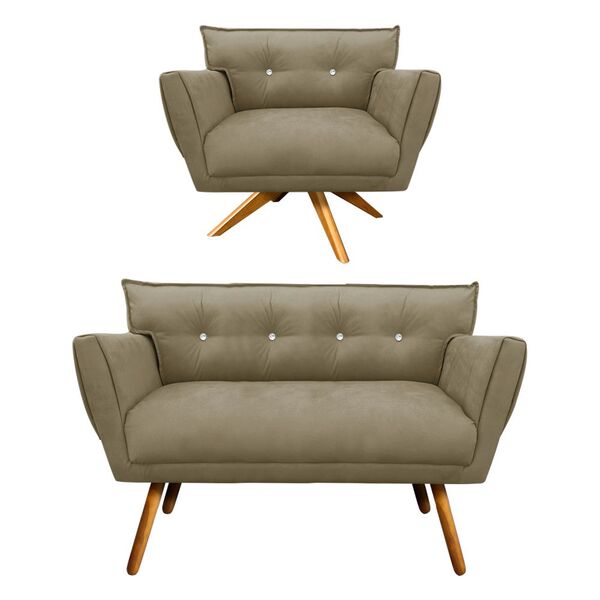 Kit 1 Namoradeira Pé Palito Castanho E 1 Poltrona Giratória A