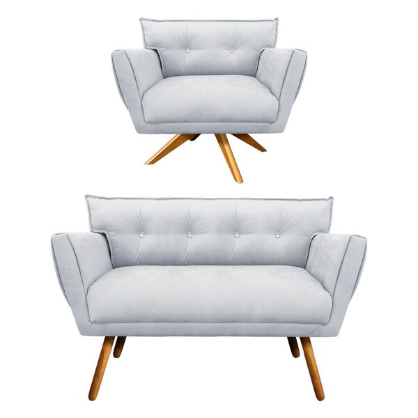 Kit 1 Namoradeira Pé Palito Castanho E 1 Poltrona Giratória A