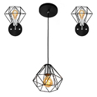 Kit 1 Pendente Aramado + 2 Arandelas Diamante Aramado Preto