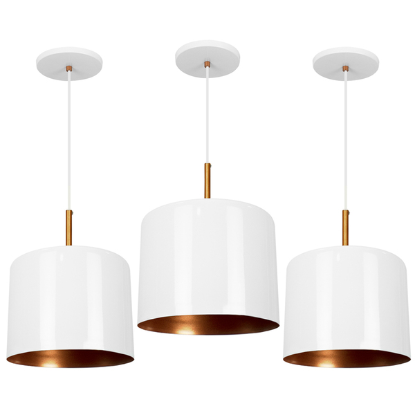 Kit 1 Pendente Bilboquê Grande E 2 Médios Branco C/ Cobre