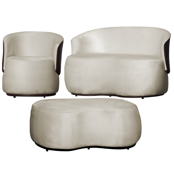 Kit 1 Poltrona 1 Namoradeira E 1 Puff Grande Design Orgânico