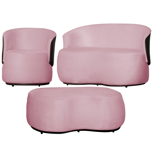 Kit 1 Poltrona 1 Namoradeira E 1 Puff Grande Suede Estilo Org