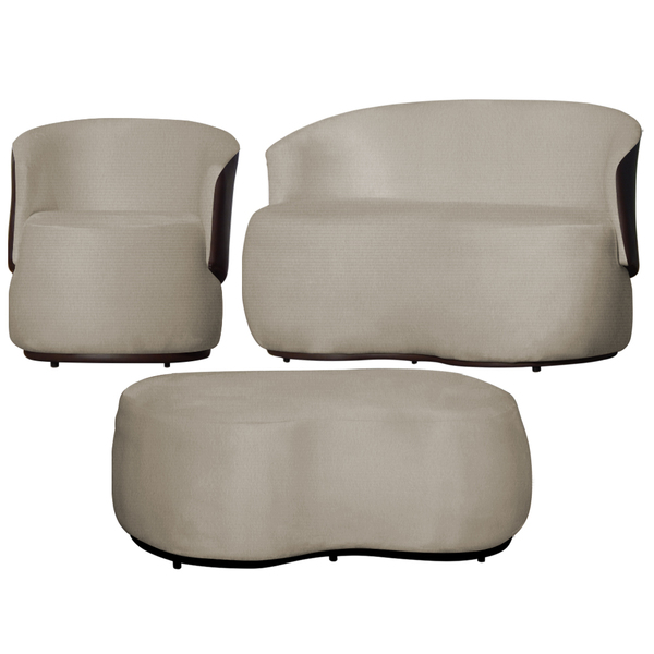 Kit 1 Poltrona 1 Namoradeira E 1 Puff Grande Suede Estilo Org