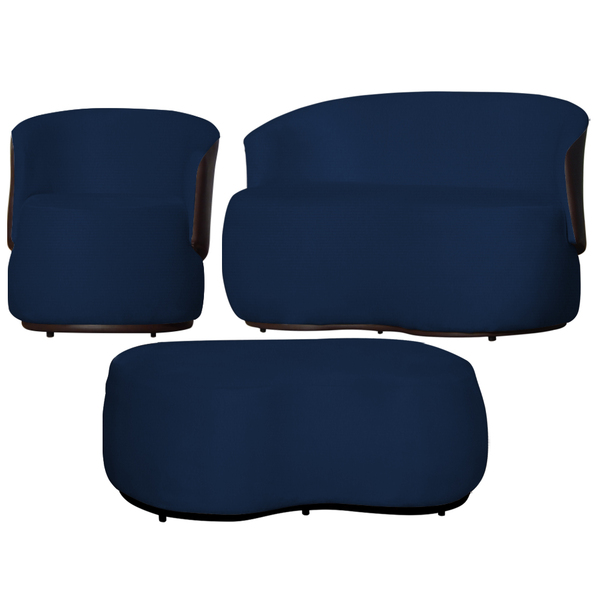 Kit 1 Poltrona 1 Namoradeira E 1 Puff Grande Suede Estilo Org