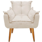 Kit 1 Poltrona + 1 Puff Opala Bege Suede + 1 Kit Mesa Liz Bra