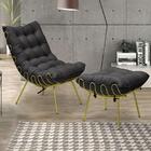 Kit 1 Poltrona Com 1 Puff Base Fixa De Ferro Veludo Preto