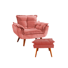 Kit 1 Poltrona Com 1 Puff Opala Luxo Com Pés Estilo Retrô - R