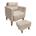 Kit 1 Poltrona E 1 Puff Livia Corino Bege Pés Chanfrado Casta