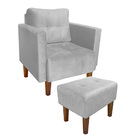 Kit 1 Poltrona E 1 Puff Livia Suede Cinza Pés Chanfrado Casta