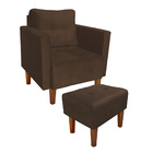 Kit 1 Poltrona E 1 Puff Livia Suede Pés Chanfrado Castanho -