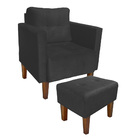 Kit 1 Poltrona E 1 Puff Livia Suede Pés Chanfrado Castanho -