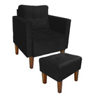 Kit 1 Poltrona E 1 Puff Livia Suede Preto Pés Chanfrado Casta