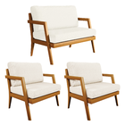 Kit 1 Poltrona Safira E 2 Poltronas Nobu Linho Bege - Zahav