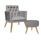 Kit 1 Poltronas Decorativa Nina Com Rodapé E Puff Redondo Cap